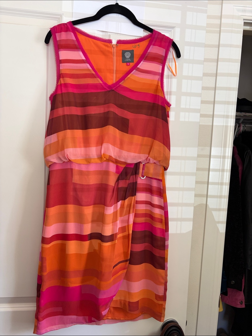 Vince Camuto Sleeveless Midi Dress in Orange & Pink Stripes